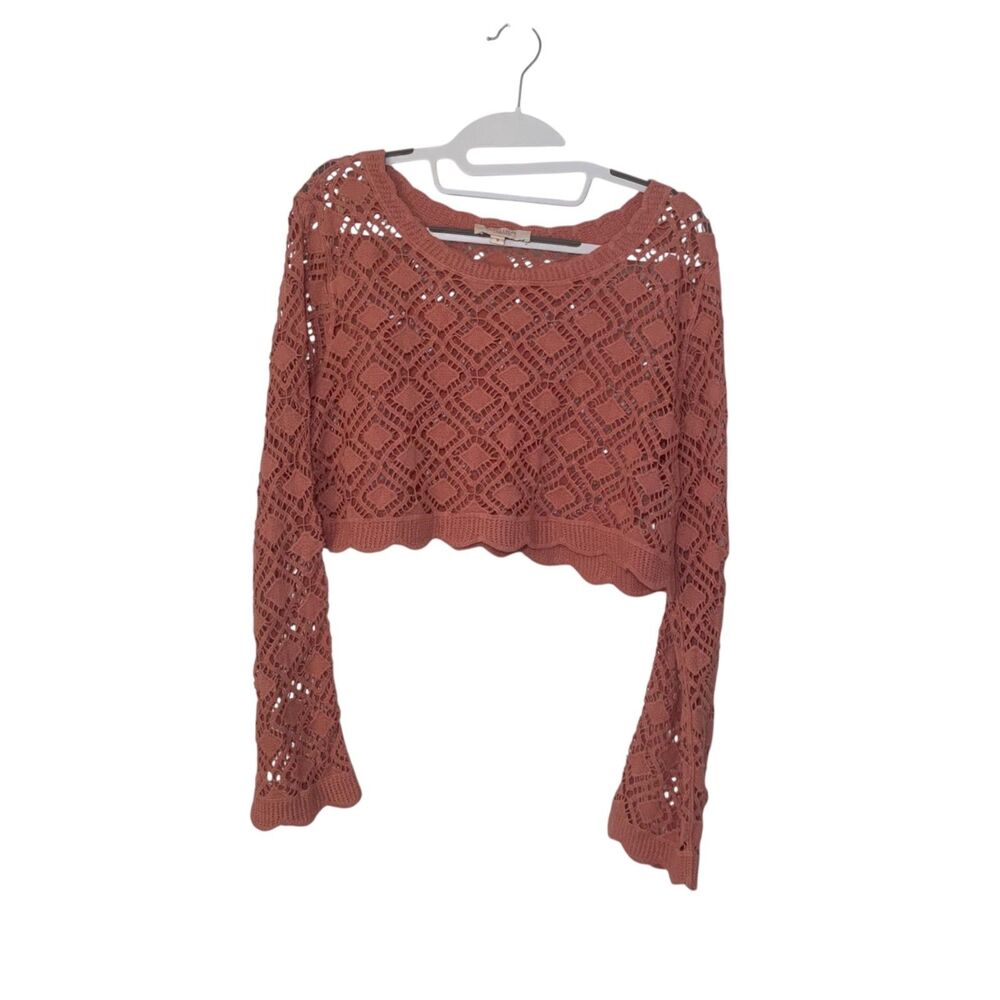 Rebellion Again Crochet Open Knit Sweater Womens S Pink Open Boho Festival NWT
